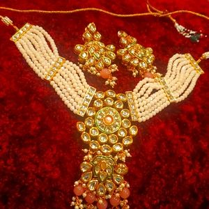 Handmade pink Kundan Necklace and Earrings set